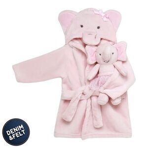 Little Me (Nordstrom) Baby/Infant Girl Pink Fleece Robe & Elephant Plush Set|NEW